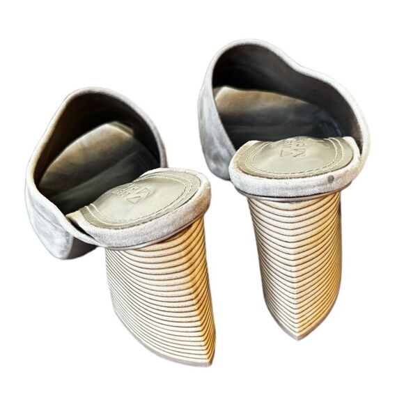 Mercedes Castillo Izar Block Heel Tan Cream Suede Mule Sandal Women's Size 6.5 - Picture 4 of 9